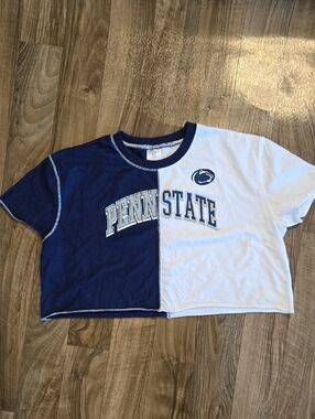 Penn State Split Navy & White Crop Tee